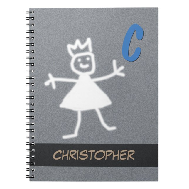 Happy Stick People Smiling Waving Boy any Name Notebook (Front)