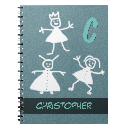 Happy Stick People Smiling Waving Boy any Name Notebook