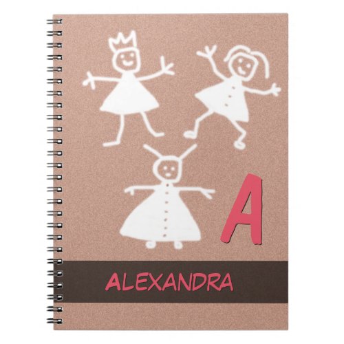 Happy Stick People Smiling Waving Girl any Name Notebook