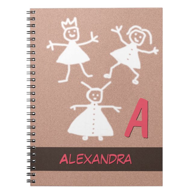 Happy Stick People Smiling Waving Girl any Name Notebook (Front)
