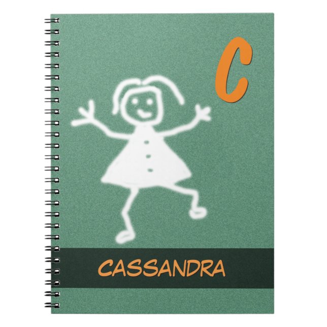 Happy Stick People Smiling Waving Girl any Name Notebook (Front)