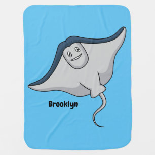 Happy stingray fish cartoon illustration baby blanket