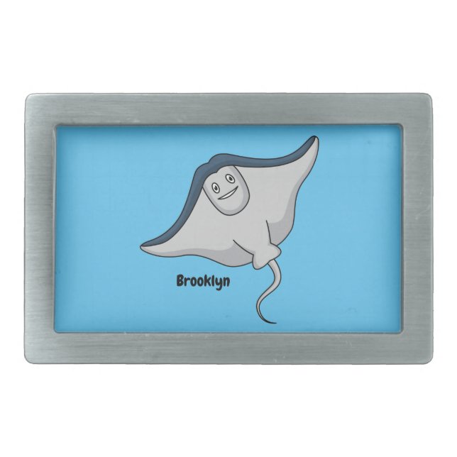 Happy stingray fish cartoon illustration  belt buckle (Front)