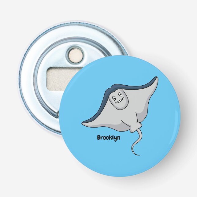 Happy stingray fish cartoon illustration bottle opener (Front)
