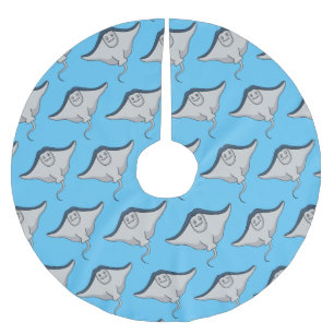 Happy stingray fish cartoon illustration  brushed polyester tree skirt