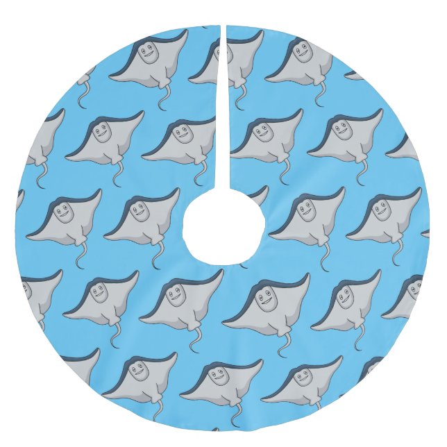 Happy stingray fish cartoon illustration  brushed polyester tree skirt (Front)