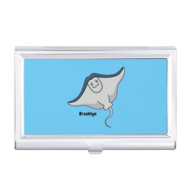 Happy stingray fish cartoon illustration business card case (Front)
