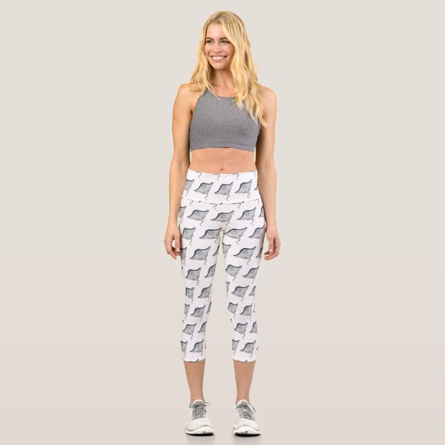 Happy stingray fish cartoon illustration  capri leggings (Front)