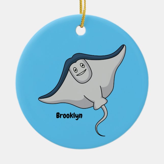 Happy stingray fish cartoon illustration ceramic ornament (Front)