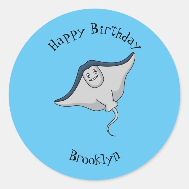 Happy stingray fish cartoon illustration  classic round sticker (Front)