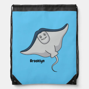 Happy stingray fish cartoon illustration drawstring bag