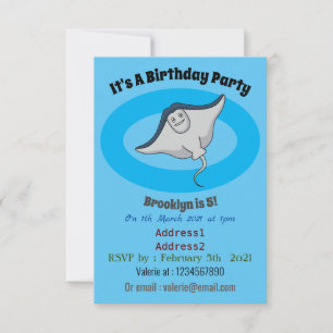 Happy stingray fish cartoon illustration invitation