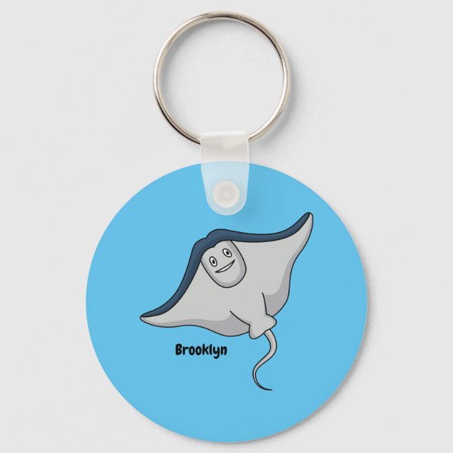 Happy stingray fish cartoon illustration keychain (Front)