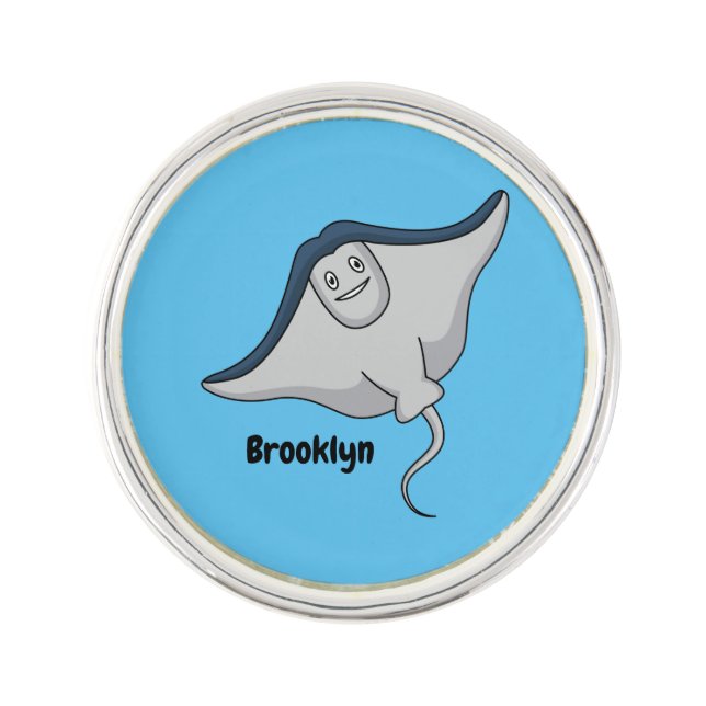 Happy stingray fish cartoon illustration lapel pin (Front)