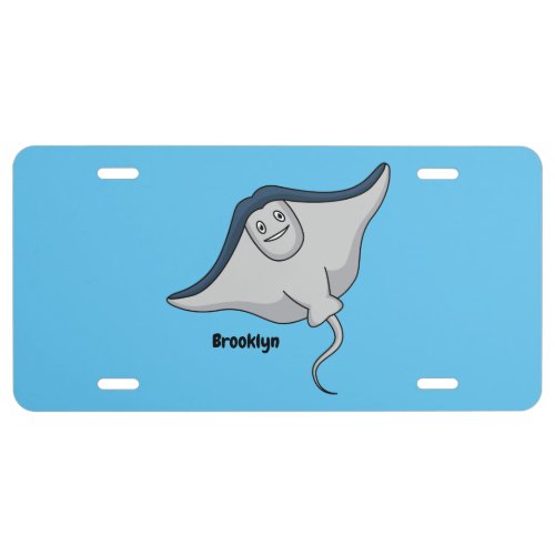 Happy stingray fish cartoon illustration license plate