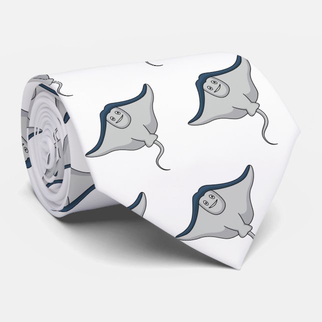 Happy stingray fish cartoon illustration neck tie (Rolled)