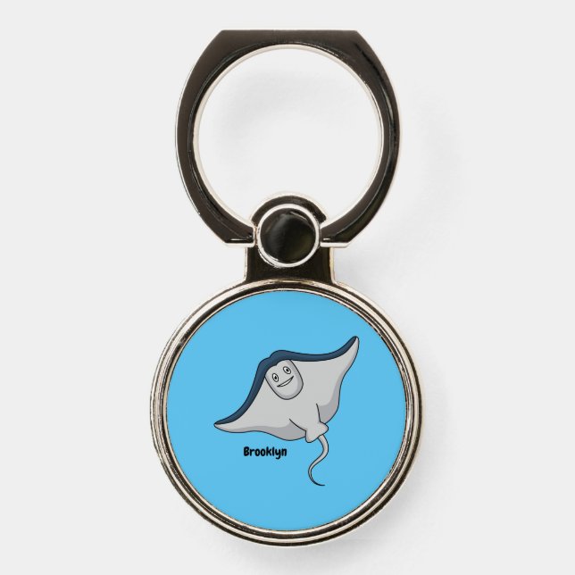 Happy stingray fish cartoon illustration phone ring stand (Front)