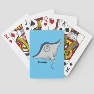 Happy stingray fish cartoon illustration poker cards