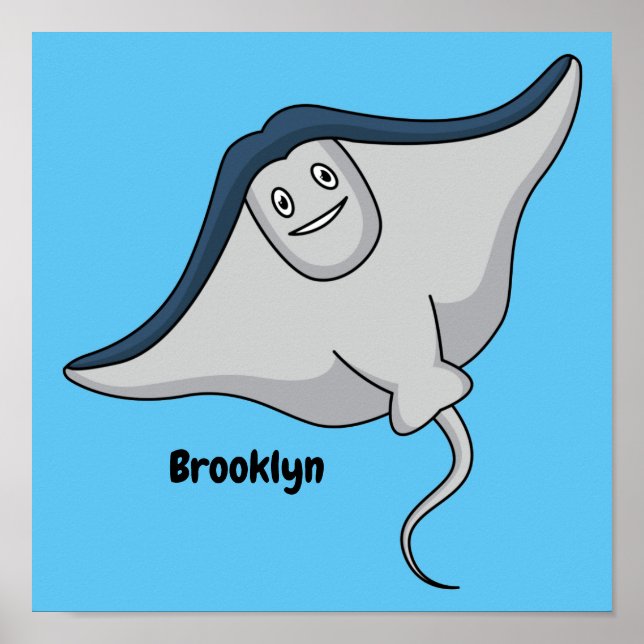 Happy stingray fish cartoon illustration poster (Front)