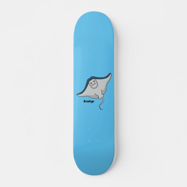 Happy stingray fish cartoon illustration skateboard (Front)