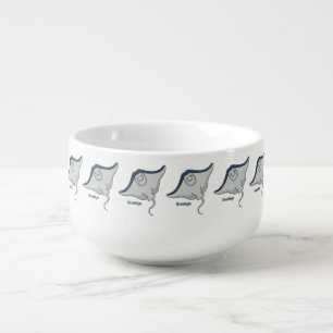 Happy stingray fish cartoon illustration soup mug