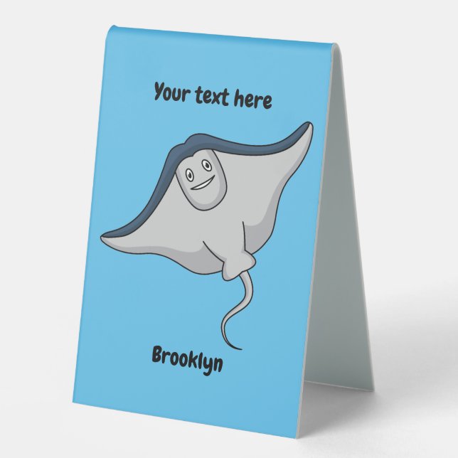 Happy stingray fish cartoon illustration table tent (Front)