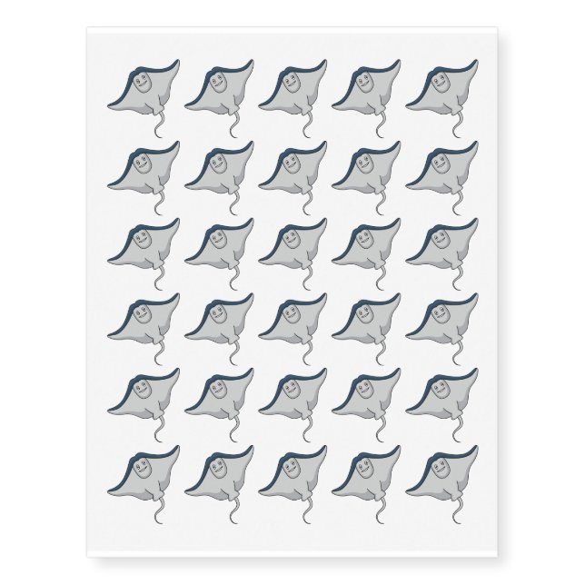 Happy stingray fish cartoon illustration temporary tattoos (Front)