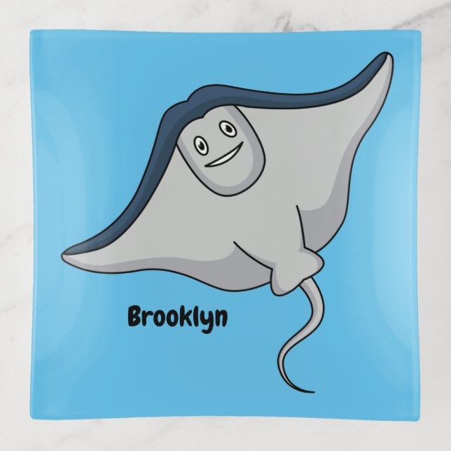 Happy stingray fish cartoon illustration trinket tray (Front)