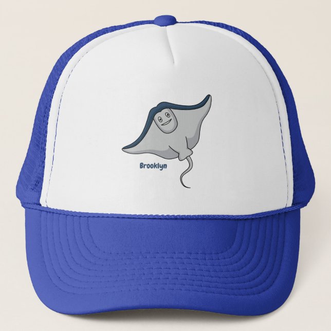 Happy stingray fish cartoon illustration trucker hat (Front)