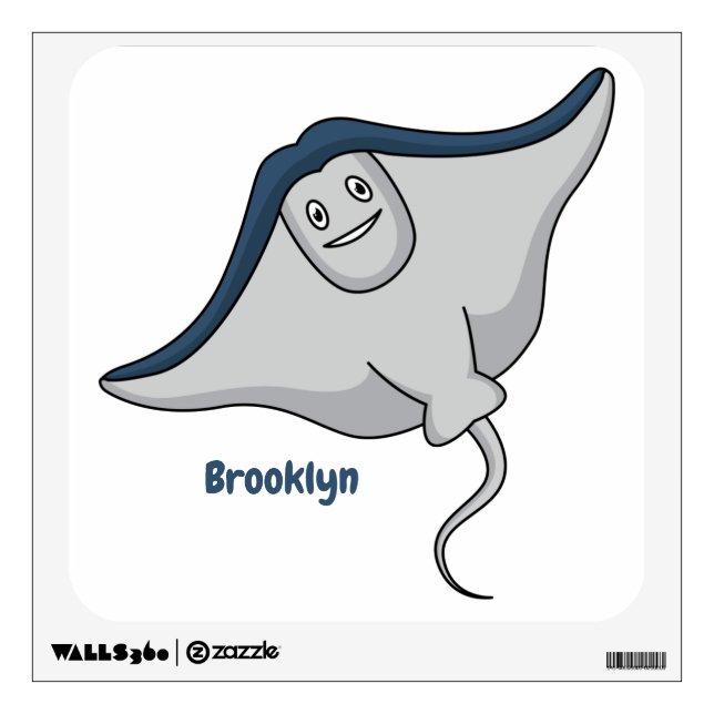 Happy stingray fish cartoon illustration wall decal (Front)