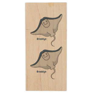 Happy stingray fish cartoon illustration wood flash drive