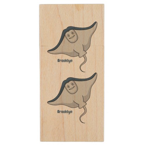 Happy stingray fish cartoon illustration wood flash drive