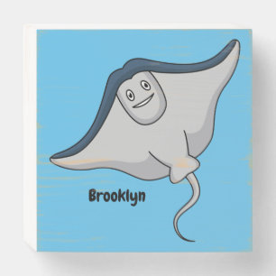Happy stingray fish cartoon illustration wooden box sign