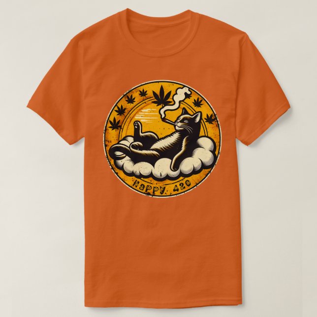 Happy  Stoner Cat T-Shirt (Design Front)