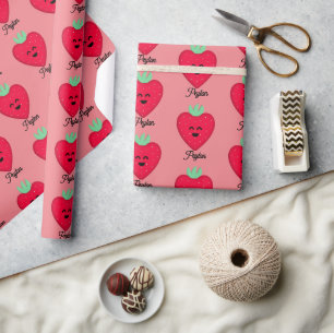 Happy Strawberry Add a Name Wrapping Paper