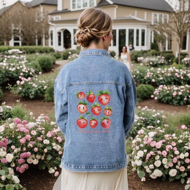 Happy Strawberry Denim Jacket for Women (Wedding Back)