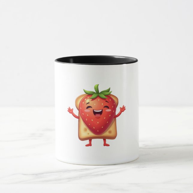 Happy Strawberry Toast Cartoon Mug (Center)