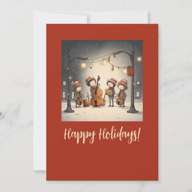 Happy Street Musicians Christmas Holiday Card (Front)