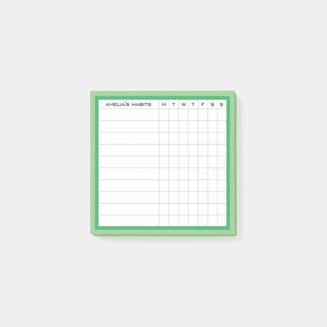 Happy Stripe Collection Habit Tracker in Green Post-it Notes (Front)