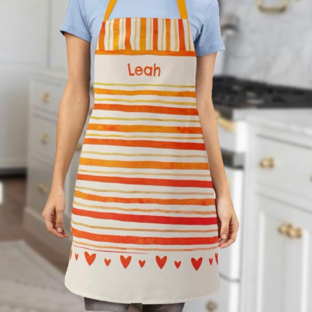 Happy Stripe Cute Hearts Inspirivity Custom Modern Apron (Creator Uploaded)