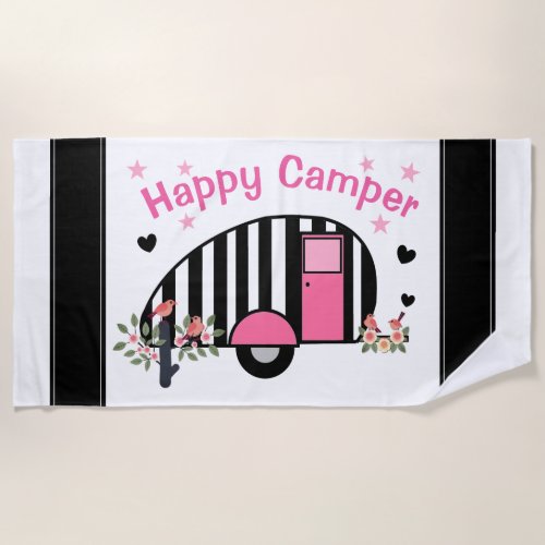 Happy Striped Camper Beach Towel