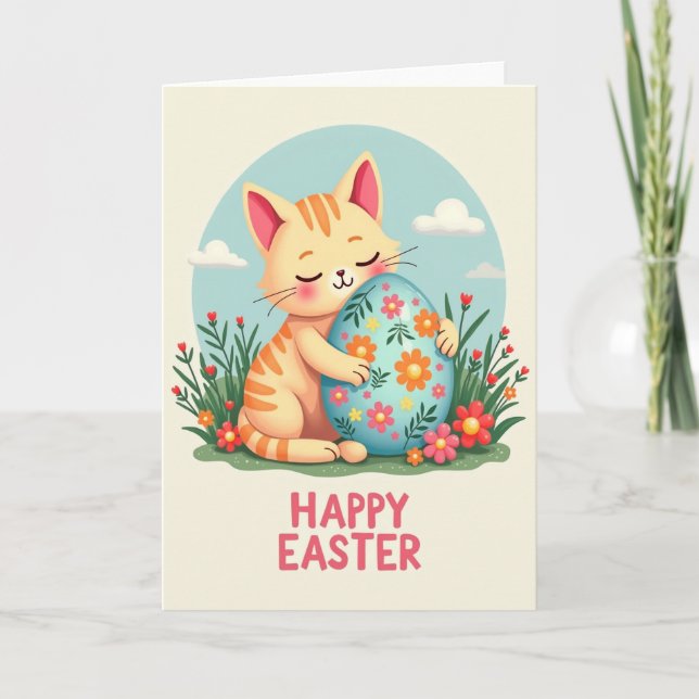 Happy Striped Kitty Easter Card (Front)