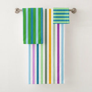 Happy stripes home decor green blue purple yellow bath towel set
