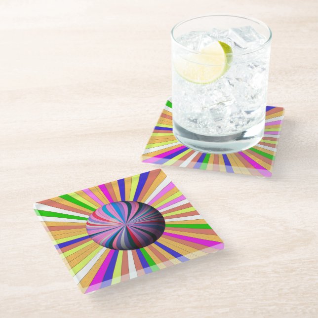 Happy Stripes with Center Sphere Glass Coaster (Angled)