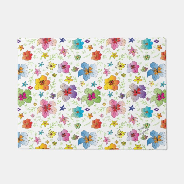 Happy, Stylish Flower Floral Pattern Colorful  Doormat (Front)