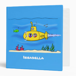 Happy submarine cartoon 3 ring binder