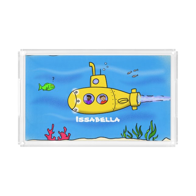 Happy submarine cartoon acrylic tray (Front)