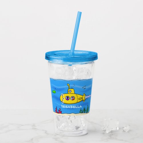 Happy submarine cartoon acrylic tumbler