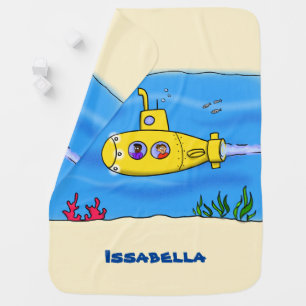 Happy submarine cartoon baby blanket