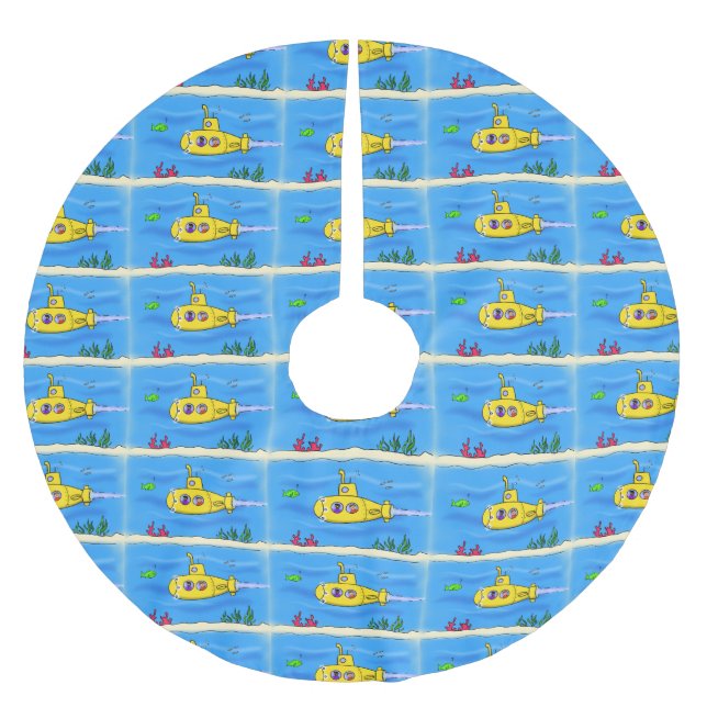 Happy submarine cartoon brushed polyester tree skirt (Front)